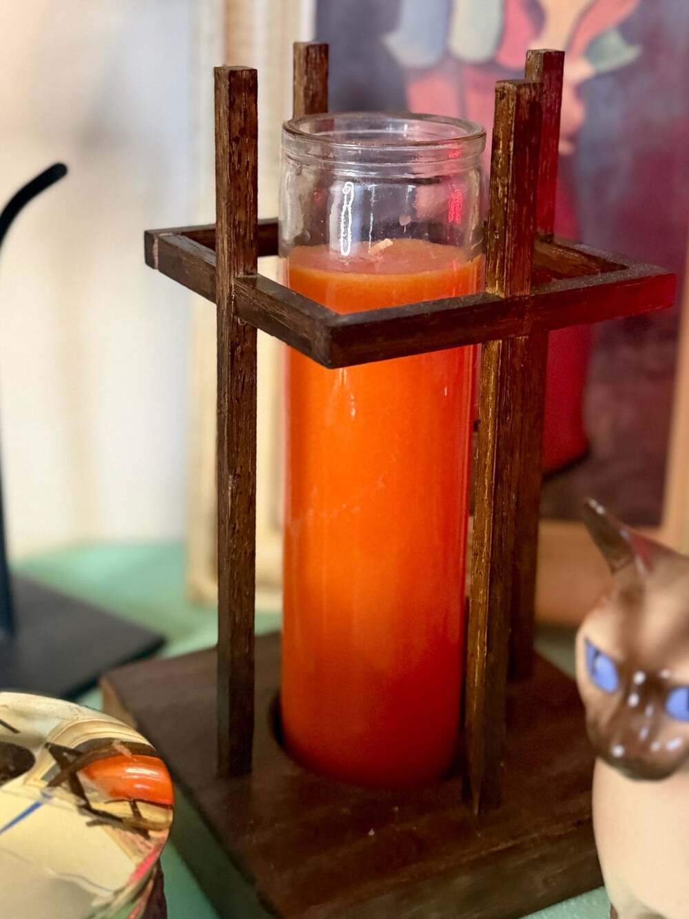 Mid Century Handmade Wooden Pillar Candle Holder